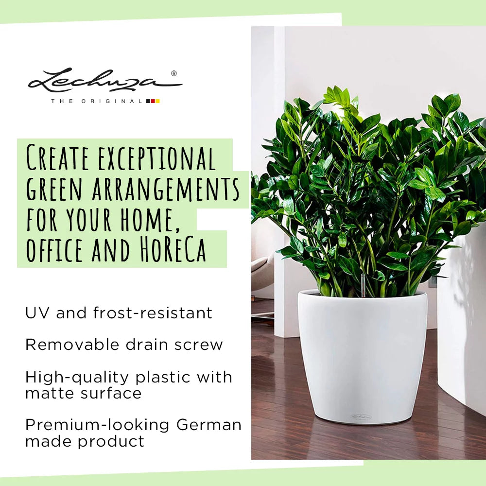 Lechuza Classico Color 12, a 0.9L self-watering planter with a water level indicator