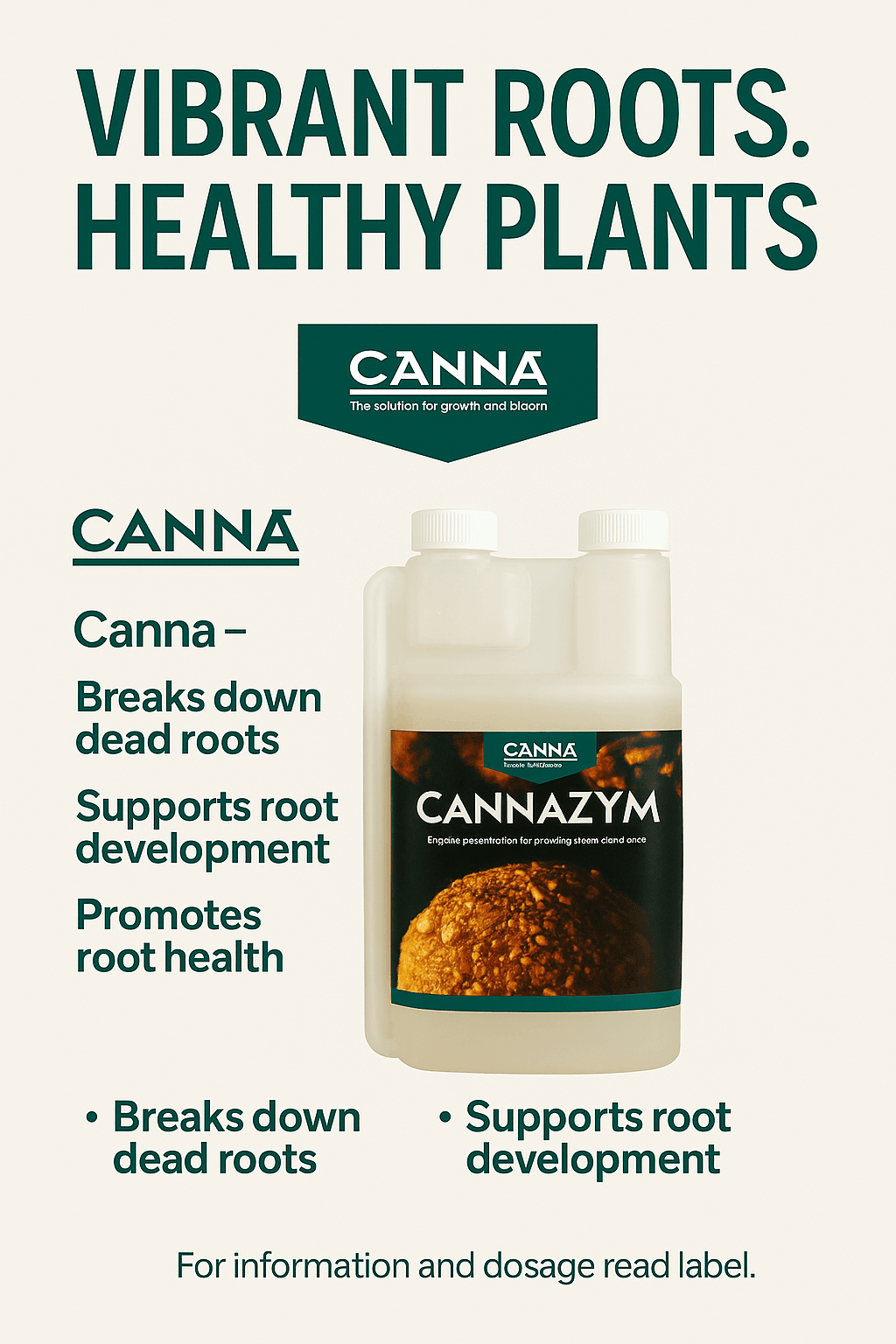 Canna Cannazym, a bottle of 12-enzyme root treatment that breaks down dead root matter