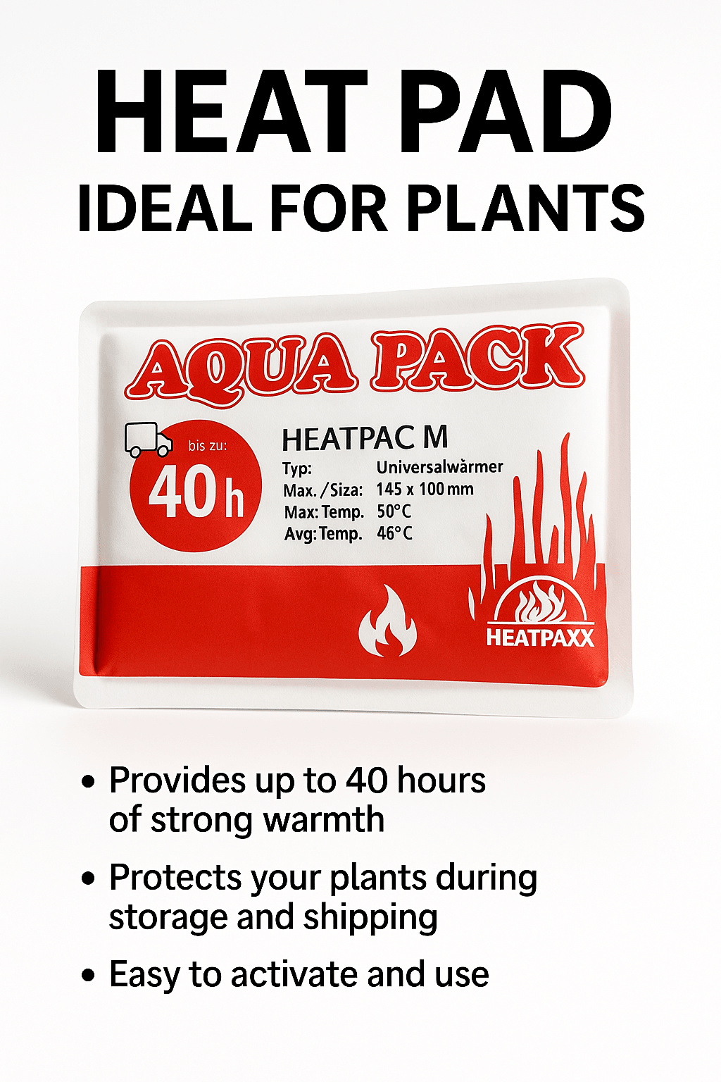 Heat Pack for Plants, a 40 hour heat pad for shipping plants and isolation boxes