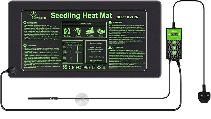 Heat Mat Pad, a waterproof 18 watt seedling propagation heater sized for 1020 trays