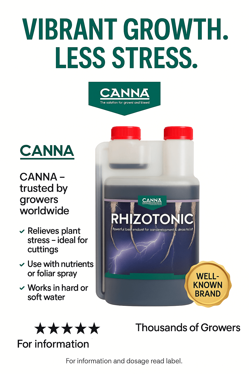 Canna Rhizotonic, a bottle of algae-based root stimulant and foliar spray for cuttings