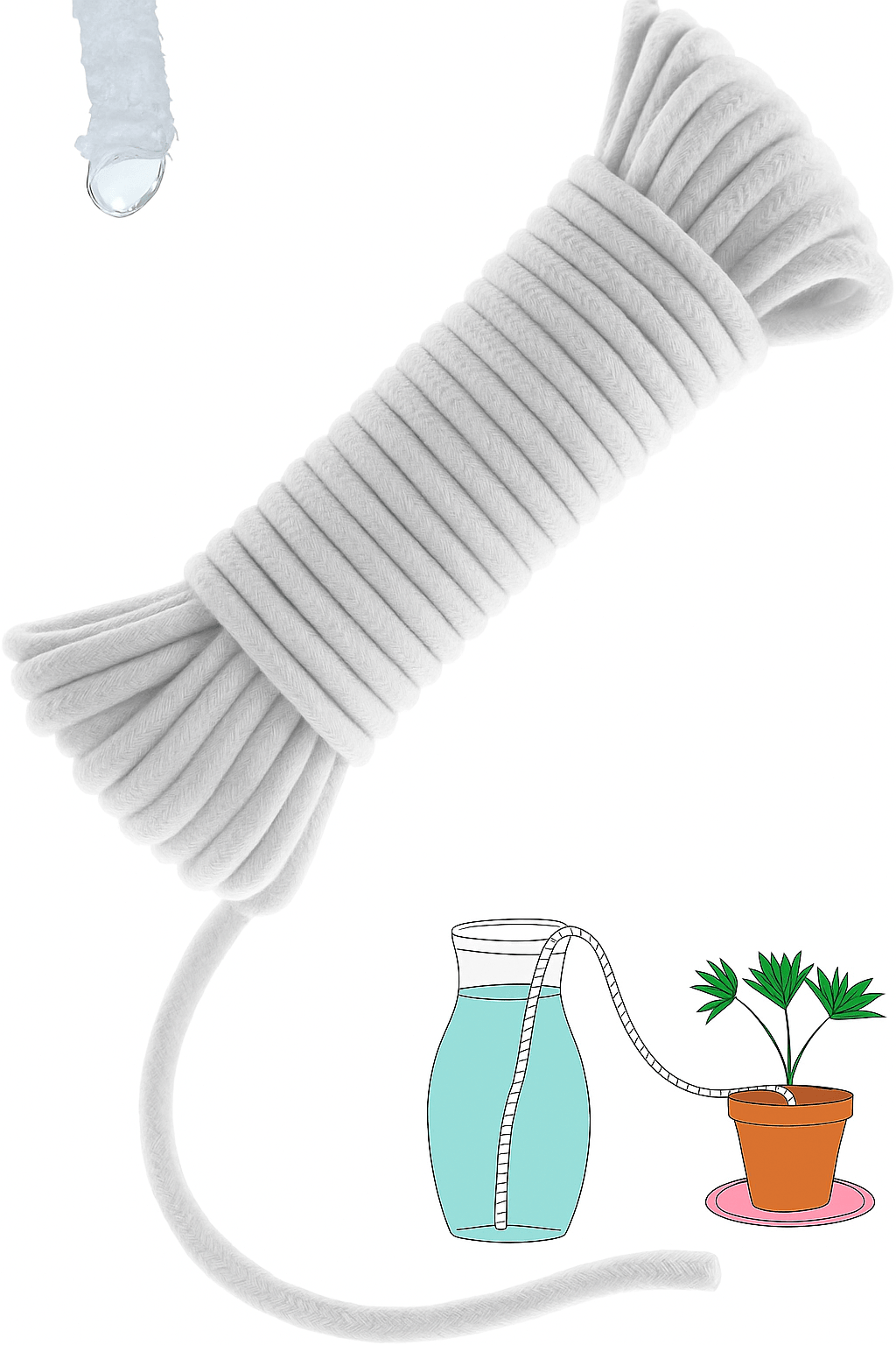 Capillary Wick Cord, reusable cord that draws water from a container to self-water plants
