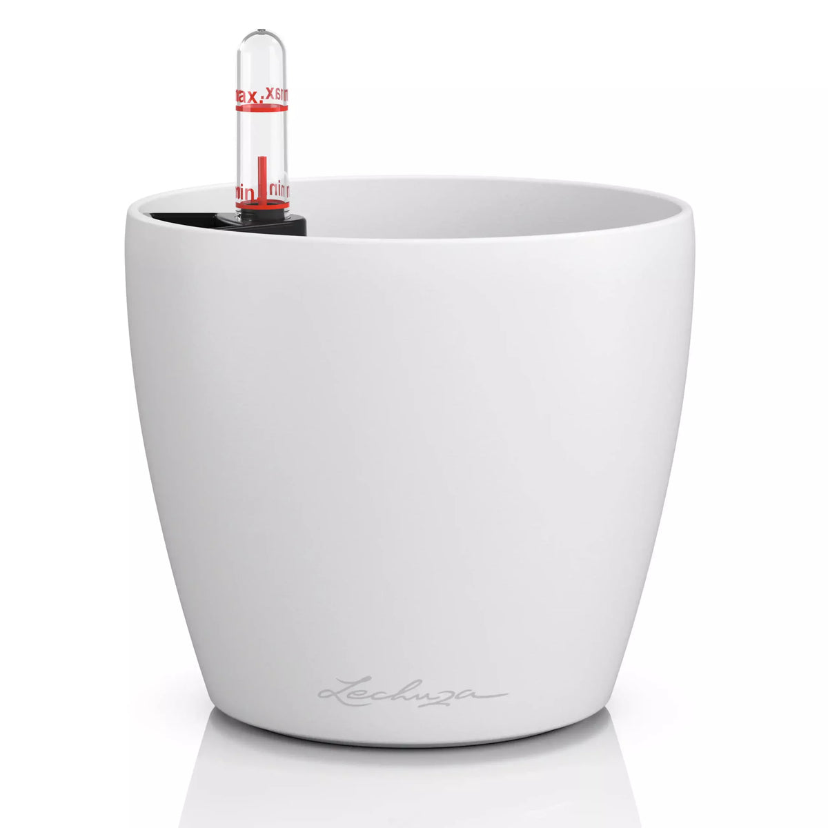 Lechuza Classico Color 12, a 0.9L self-watering planter with a water level indicator