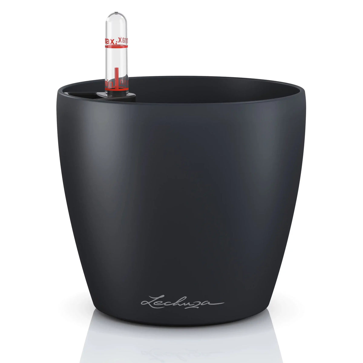 Lechuza Classico Color 12, a 0.9L self-watering planter with a water level indicator
